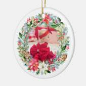 Watercolor Poinsettia Weihnachtskranz-Foto Keramik Ornament (Links)
