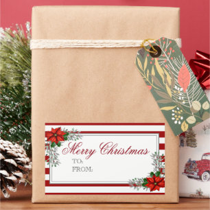 Watercolor Poinsettia Weihnachtslabel Rechteckiger Aufkleber