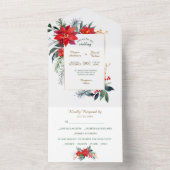 Watercolor Poinsettia Weihnachtsrahmen Hochzeit All In One Einladung (Innen Boden)