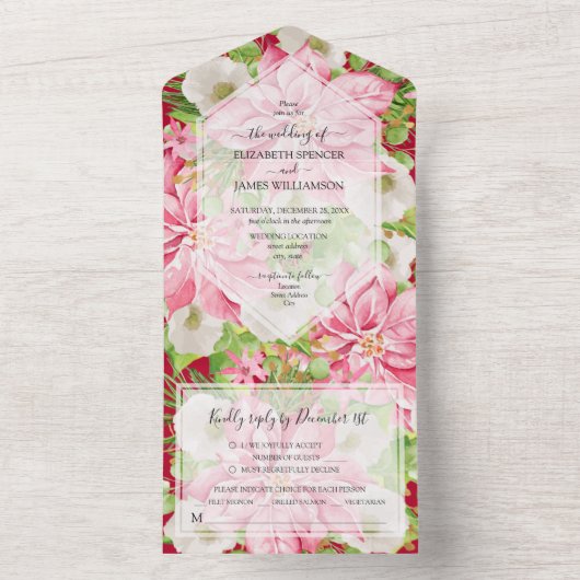 Watercolor Poinsettia Weihnachtszeit All In One Einladung (Innen Boden)