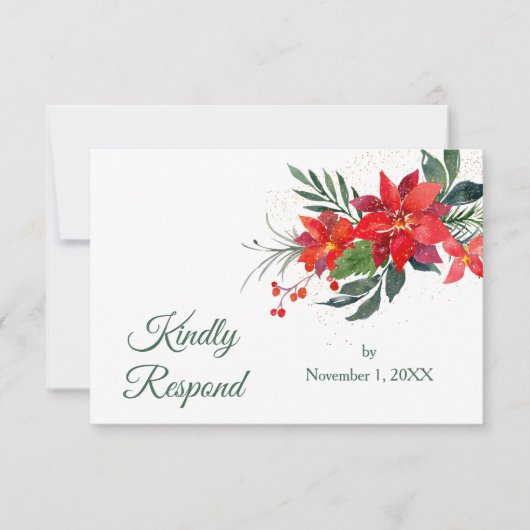 Watercolor Poinsettia Weihnachtszeit RSVP Karte (Vorderseite)
