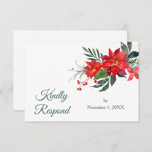 Watercolor Poinsettia Weihnachtszeit RSVP Karte (Vorne/Hinten)