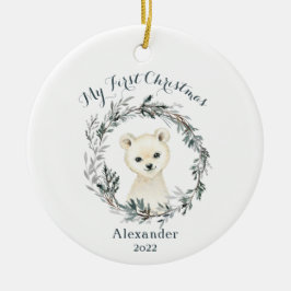 Watercolor Polar Bear Baby's 1. Weihnachten Keramik Ornament