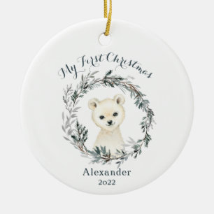 Watercolor Polar Bear Baby's 1. Weihnachten Keramik Ornament