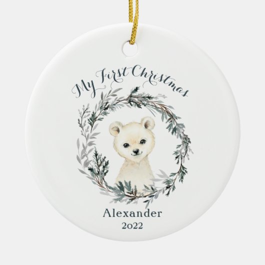 Watercolor Polar Bear Baby's 1. Weihnachten Keramik Ornament (Vorne)
