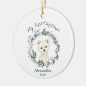 Watercolor Polar Bear Baby's 1. Weihnachten Keramik Ornament (Links)