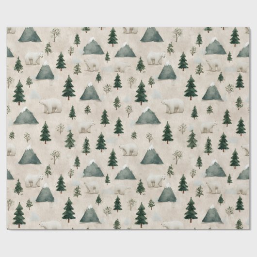 Watercolor Polar Bear & Pine Tree Geschenkpapier (Flach)