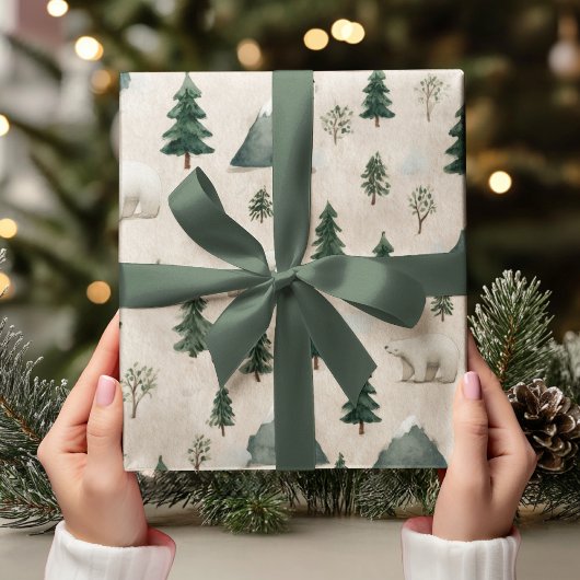 Watercolor Polar Bear & Pine Tree Geschenkpapier