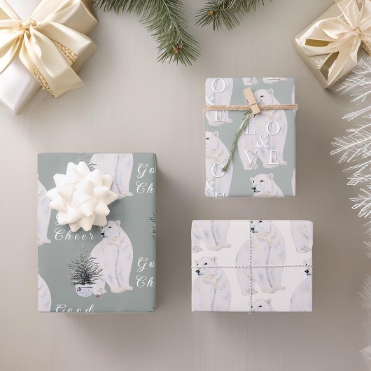 Watercolor Polar Bear Weihnachtsbaummuster Geschenkpapier Set