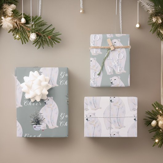 Watercolor Polar Bear Weihnachtsbaummuster Geschenkpapier Set