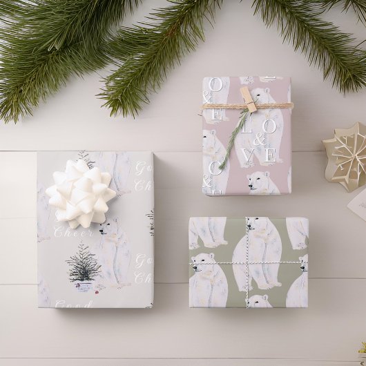 Watercolor Polar Bear Weihnachtsbaummuster Geschenkpapier Set