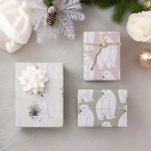 Watercolor Polar Bear Weihnachtsbaummuster Geschenkpapier Set
