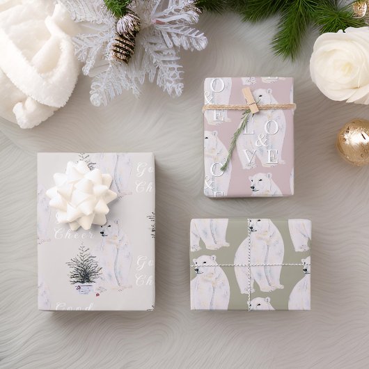 Watercolor Polar Bear Weihnachtsbaummuster Geschenkpapier Set