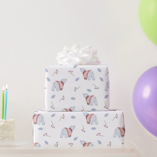 Watercolor Polar Bears Christmas Nature Art Geschenkpapier (Partygeschenke)