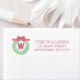 Watercolor Polka Dot Bow Monogram Wreath Address