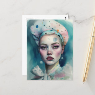 Watercolor Polka Dot Lady Postcard Postkarte