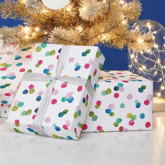 Watercolor Polka Dot Poms Wrapping Paper Geschenkpapier (Feiertage)