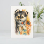 Watercolor Pomchi Puppy Dankeskarte (Stehend Vorderseite)