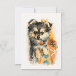 Watercolor Pomchi Puppy Dankeskarte