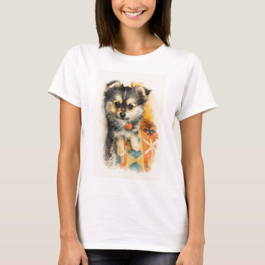 Watercolor Pomchi Puppy T-Shirt (Vorderseite)