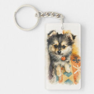 Watercolor-Pomchi-Welpe Schlüsselanhänger