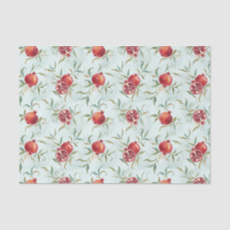 Watercolor Pomegranate Fruit and Leaves Seidenpapier