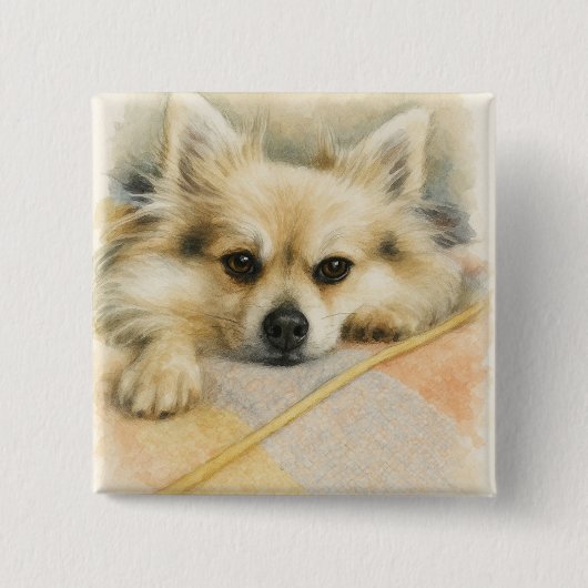 Watercolor Pomeranian Chihuahua Dog Portrait Button (Vorderseite)