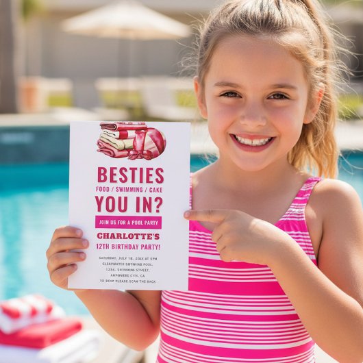 Watercolor Pool Party Besties Invitation Einladung