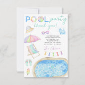 Watercolor Pool Party Geburtstag Vielen Dank Dankeskarte (Vorderseite)