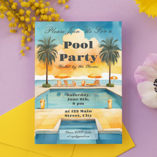 Watercolor Pool Summer Party Einladung