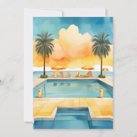 Watercolor Pool Summer Party Einladung (Rückseite)