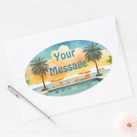 Watercolor Pool Summer Party Ovaler Aufkleber (Umschlag)