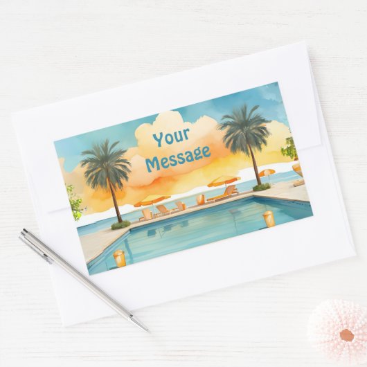 Watercolor Pool Summer Party Rechteckiger Aufkleber (Umschlag)