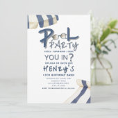 Watercolor pool Umbrella Pool Party Invite Einladung (Stehend Vorderseite)