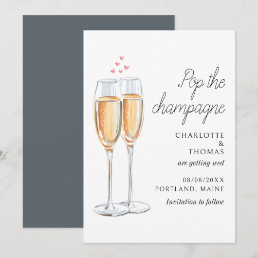 Watercolor Pop The Champagne Script Wedding Save The Date (Vorne/Hinten)