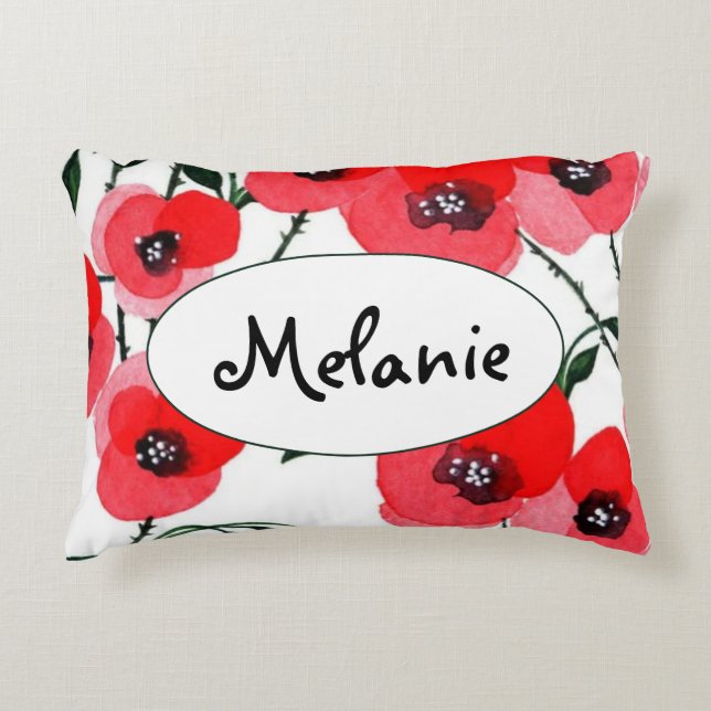 Watercolor poppy flowers botanical dekokissen (Vorderseite)