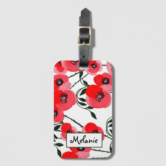 Watercolor poppy flowers botanical gepäckanhänger (Vorderseite Vertikal)