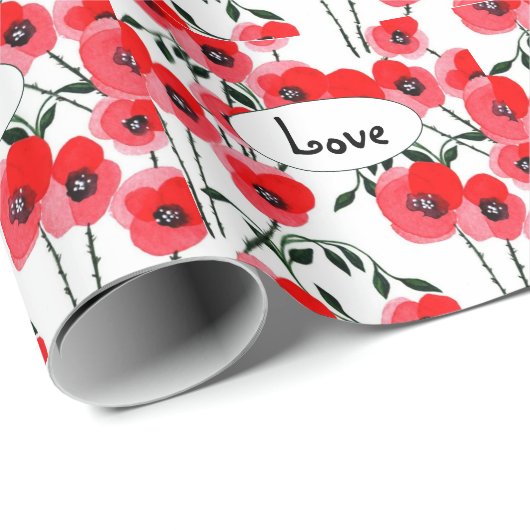 Watercolor poppy flowers botanical geschenkpapier (Rolleneckpunkt)