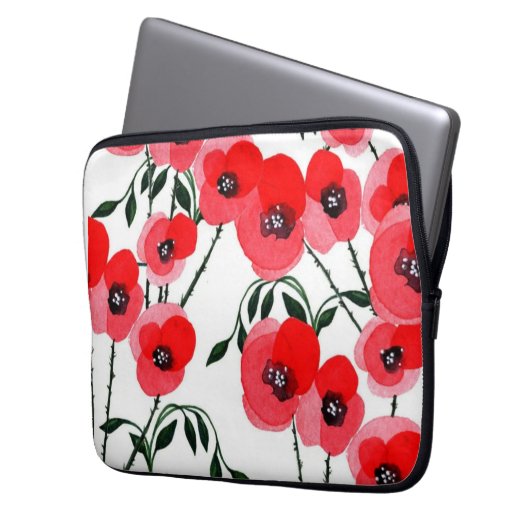 Watercolor poppy flowers botanical laptopschutzhülle (Vorderseite Links)