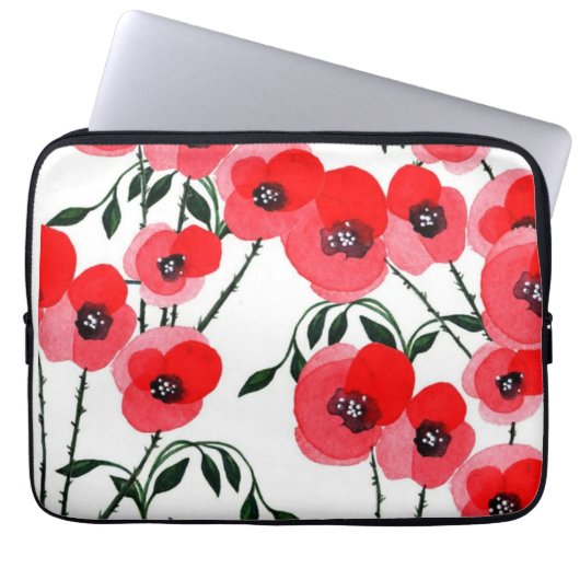 Watercolor poppy flowers botanical laptopschutzhülle (Vorderseite)