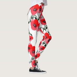 Watercolor poppy flowers botanical leggings