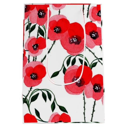 Watercolor poppy flowers botanical mittlere geschenktüte (Rückseite)