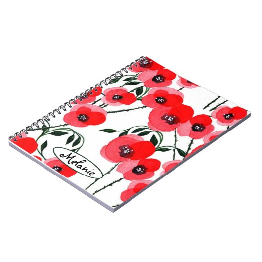 Watercolor poppy flowers botanical notizblock (Linke Seite)