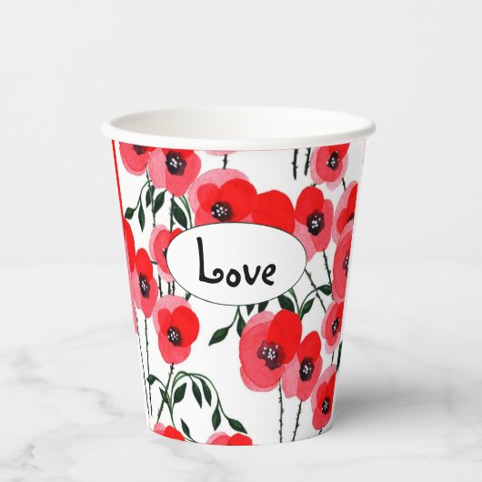 Watercolor poppy flowers botanical pappbecher (Vorderseite)