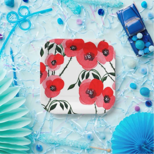Watercolor poppy flowers botanical pappteller (Party)