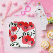 Watercolor poppy flowers botanical pappteller (Party)
