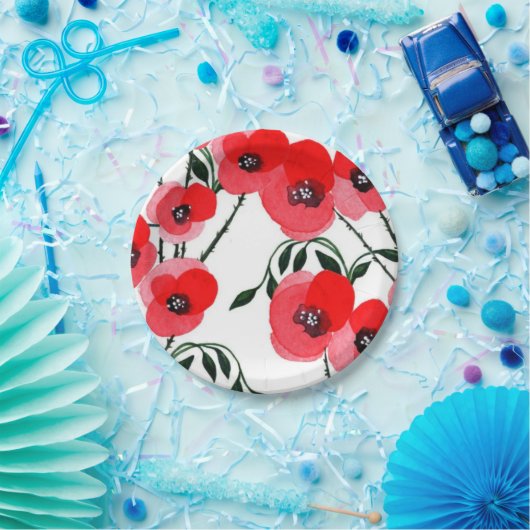 Watercolor poppy flowers botanical pappteller (Party)