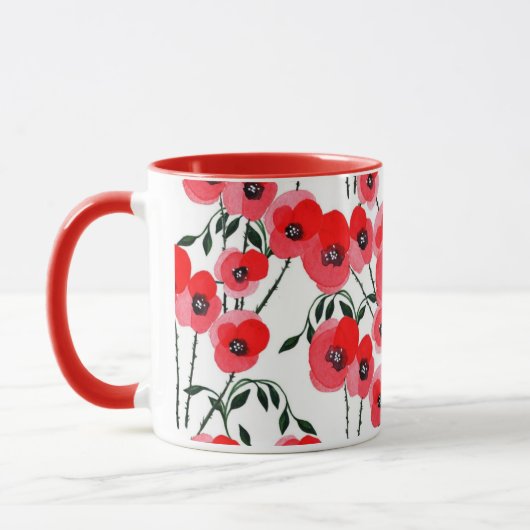 Watercolor poppy flowers botanical tasse (Links)