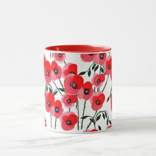 Watercolor poppy flowers botanical tasse (Zentrum)