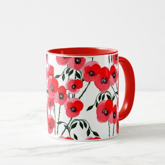 Watercolor poppy flowers botanical tasse (VorderseiteRechts)